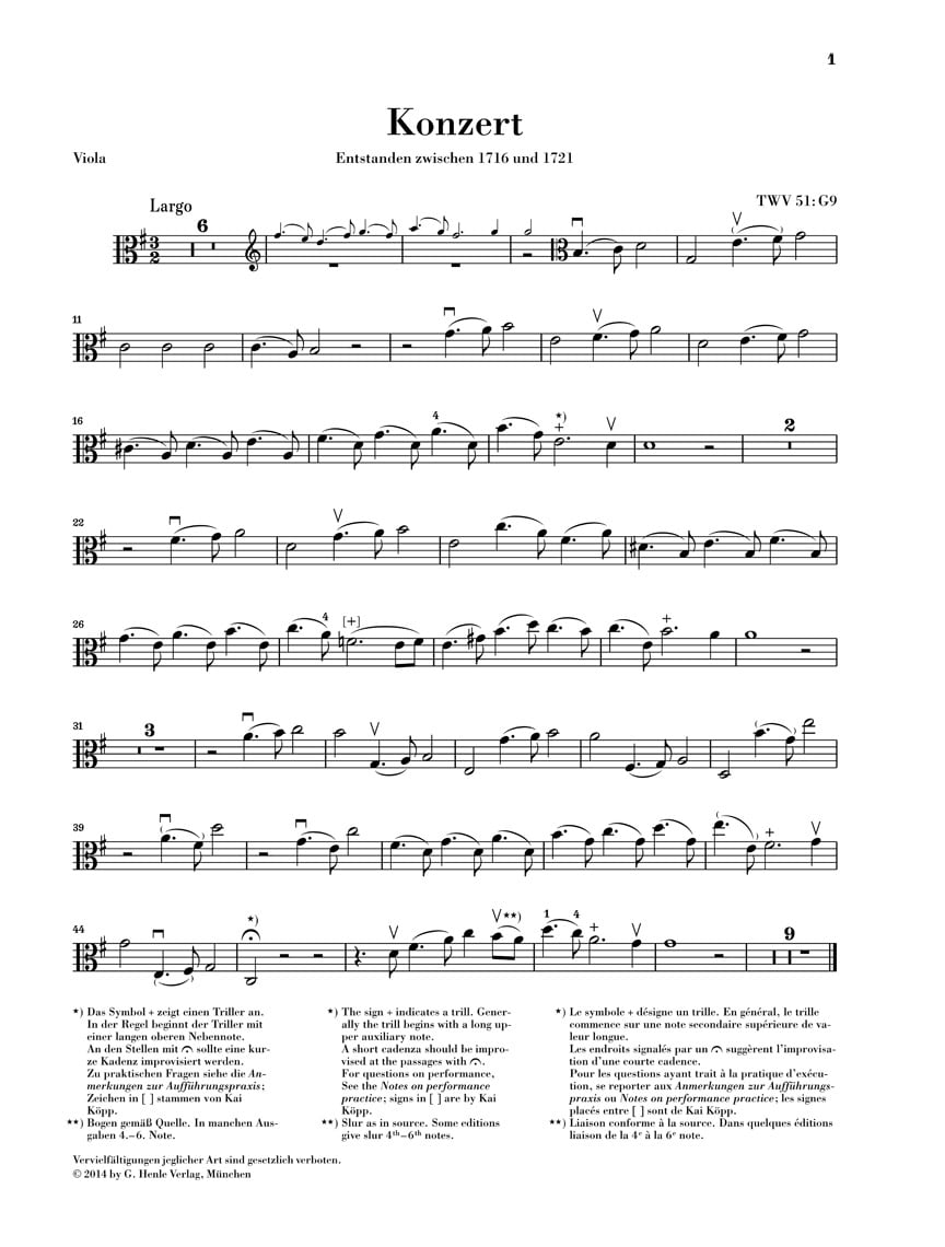 G. Henle Verlag Viola Concerto in G Major (Viola with Piano Reduction) Henle Music Folios Series Softcover