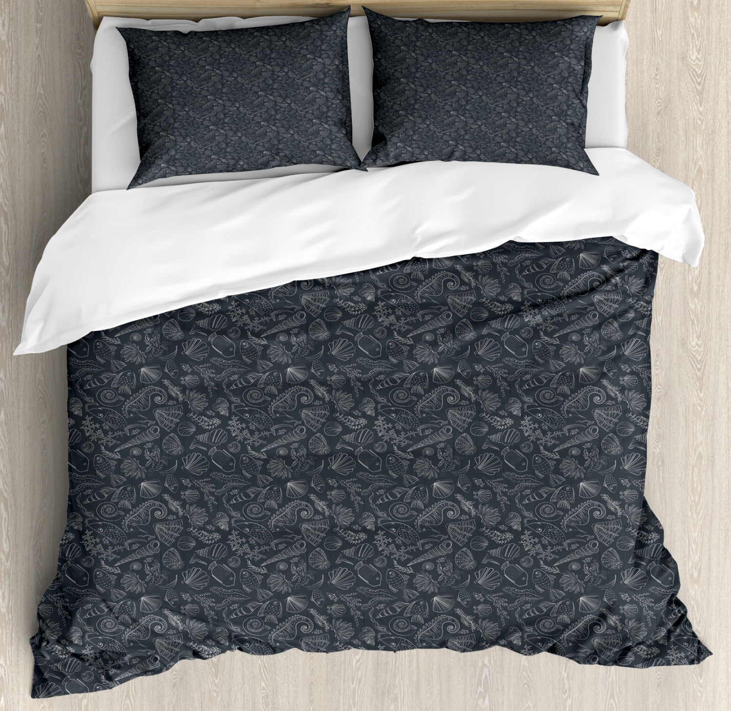 Nautical King Size Duvet Cover Set Hand Drawn Pattern With Coral