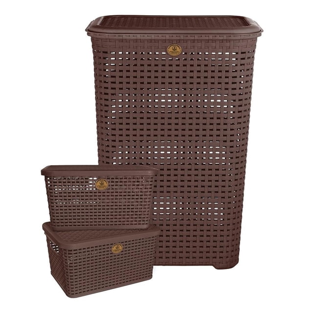 Cesto para ropa y cajas organizadoras La Ardilla Rattan con Tapa Café