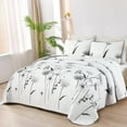 thumbnail image 2 of 3 Pieces Grey White Floral King Size Bedspread Bed Cover Quilt Gray Boho Farmhouse Bedding Set, 2 of 6