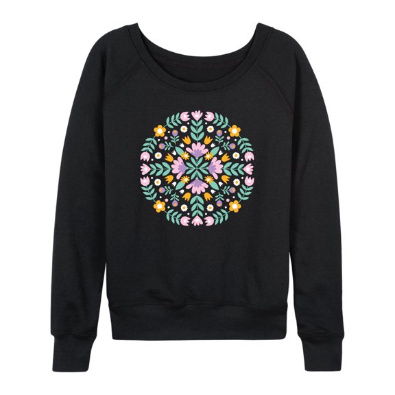 Instant Message - Scandinavian Mandala Lightweight French Terry Wide Neck Long Sleeve Graphic Shirt