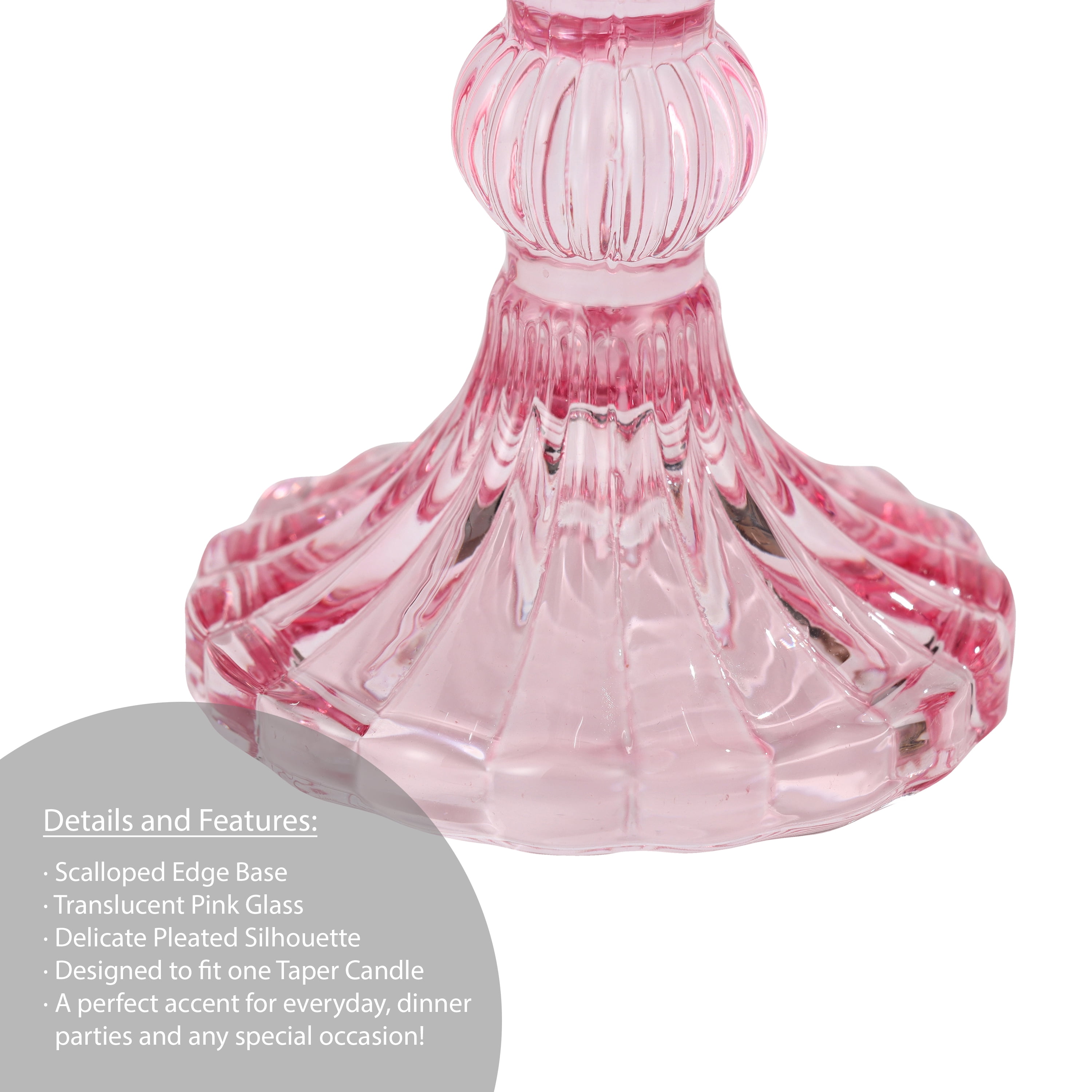 Mainstays Pink Pleated Glass Taper Candle Holder, Small