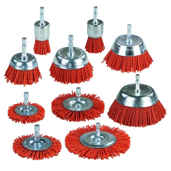 SALI Ensemble de 10 Brosses Métalliques Abrasives en Nylon avec Roue et Brosse à Gobelet, Tige Hexagonale de 1/4 Pouce, 4 Tailles de Brosses de Perceuse en Nylon pour Enlever la Rouille
