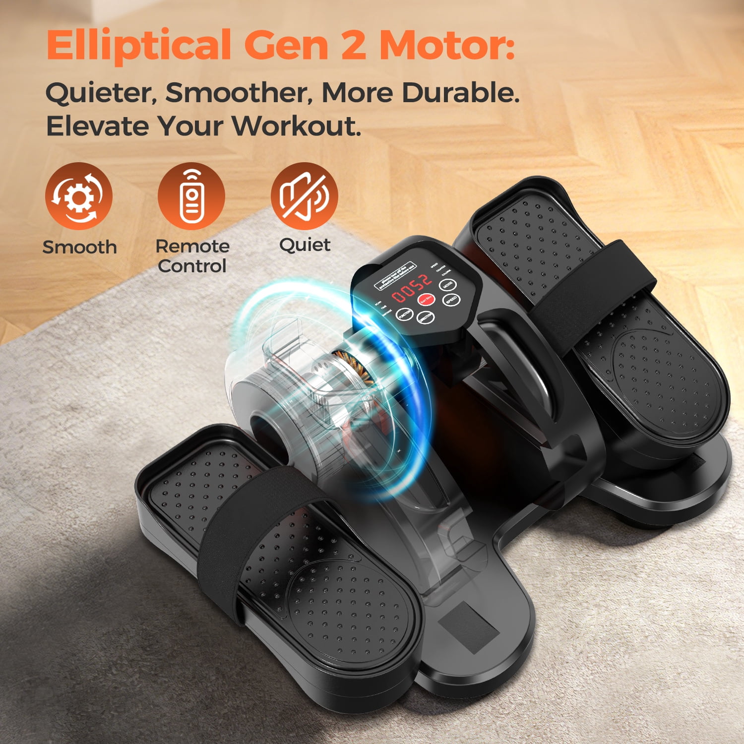 Under Desk Elliptical - Leg Exerciser Machines for Seniors, Seated Elliptical with Remote Control, LCD Display Electric Elliptical Trainers for Home, Ellipse Leg Exerciser with Pedal Straps, Giftable