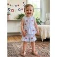thumbnail image 3 of Cenuakty Toddler 6M 12M 18M 24M 2T 3T 4T Baby Girl 4th of July Outfit American Flag/Star Embroidered Striped Ruffled Trim Sleeveless Tops and Shorts 2 Pcs Set, 3 of 8