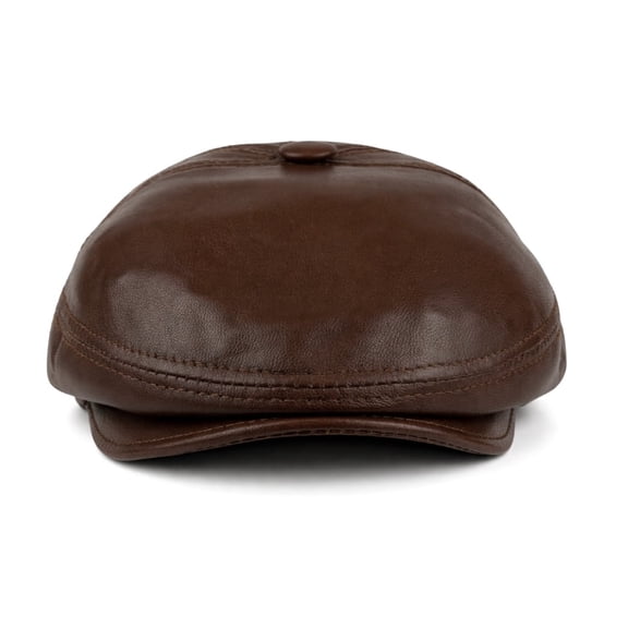 Real Leather Gatsby Cap Mens Hat Golf Driving Flat Cabbie (as1, Alpha, l, Brown)