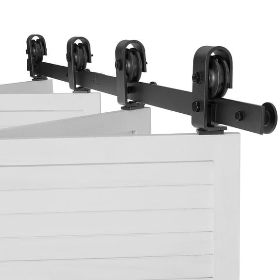 52" Bi-Folding Sliding Barn Door Hardware Track Kit for Four 12" Doors, Rustic Wooden Door Hanger, Smooth Gliding