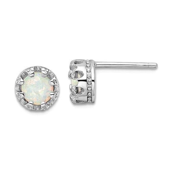 925 Sterling Silver Rhodium Plated Polished Simulated Opal Post Earrings 7.5x7.6mm Wide Stud Earring for Women