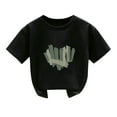 thumbnail image 2 of Girls Summer Short Sleeved T-shirt Crew Neck Cropped Sweatshirts Cute Loose Fit Pullover Tops Black 1-2 Years, 2 of 3
