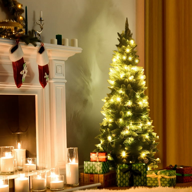 COSTWAY 5FT Artificial Snow Flocked Pencil Christmas