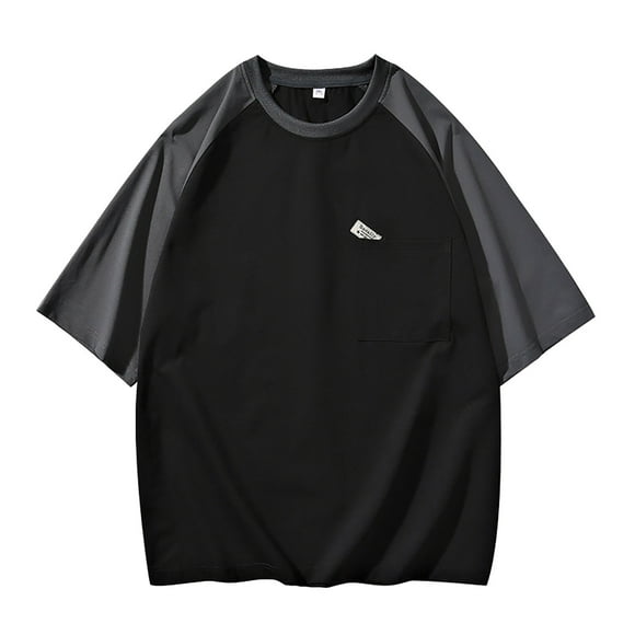 LUOGENLI Male T-shirts for Mens Men's Color Blocked Fashionable Wide Short Sleeved T Shirt Large Body T Shirt Mens Funny T-shirts Graphic Tees Summer Clothes Black 10XL
