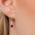 thumbnail image 3 of Gem Stone King 14K Yellow Gold Red Created Ruby and Lab Grown Diamond Earrings for Women | 0.93 Cttw | Gemstone July Birthstone | Round 4.5MM, 3 of 6