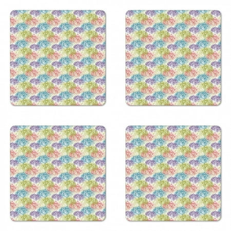 

Floral Coaster Set of 4 Hydrangea Muted Tones Delicate Petals Bloom Square Hardboard Gloss Coasters Standard Size Eggshell Multicolor by Ambesonne