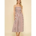 thumbnail image 4 of Women Summer Beach Maxi Dress Spaghetti Strap Striped Boho A Line Wedding Guest Flowy Long Dress Light Brown XL, 4 of 9