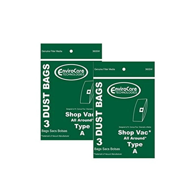 6 ShopVac Type A 1.5 Gallon Wet Dry Shop Vac Vacuum Bags SV9066700