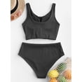 thumbnail image 3 of ZAFUL Women Swimsuit Knot Ribbed Tankini Swimsuit Black 2XL, 3 of 5