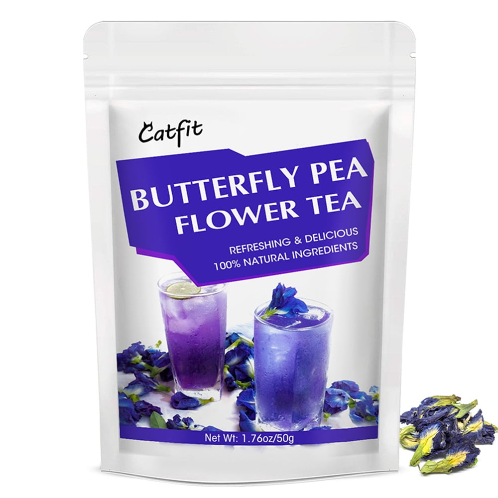 Catfit 100% Natural Herbal Dried Blue Butterfly Pea Flower Slimming Tea, Non-GMO, Caffeine & Gluten Free, 1.76 oz