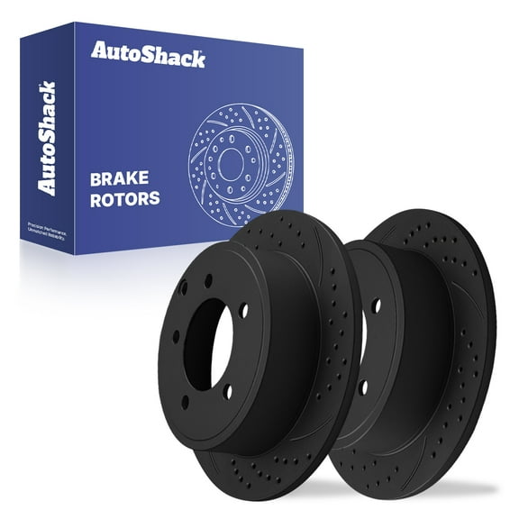 AutoShack Rear Solid Drilled & Slotted E-Coated Brake Rotors Black Finish 2-PC Set Replacement for 2007-2017 Jeep Patriot 2007-2017 Jeep Compass 2008-2013 Dodge Avenger NightGuard 11.85" (301.1 mm)