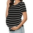 thumbnail image 4 of Bixock Tops for Pregnant Women,Basic Tops for Pregnant Women,Maternity Short-sleeved round-neck Striped Casual Slim-fitting Top with rounded Hem and Loose Short Sleeves, 4 of 5