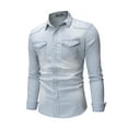 thumbnail image 4 of Michellecmm Men's Spring Autumn Casual Shirts Solid Color Long Sleeve Lapel Denim Tops Button Shirts for Party, 4 of 6