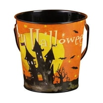 PEIBang Random Halloween Candy Bucket Iron Pumpkin Pail 3.94 in Height x 4.13in Width Carry Reusable Stackable Storage for Halloween Party Trick or Treat