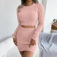 thumbnail image 5 of Ladies Knit Dress Two Piece Suit Round Neck Top And Mini Knit Skirt Pencil Skirt Elasticated Bodycon 2 Piece Set Sweater Dress Unicoloured Long Sleeve Short Sweater Knit Dress Slim Fit Skirt, 5 of 6