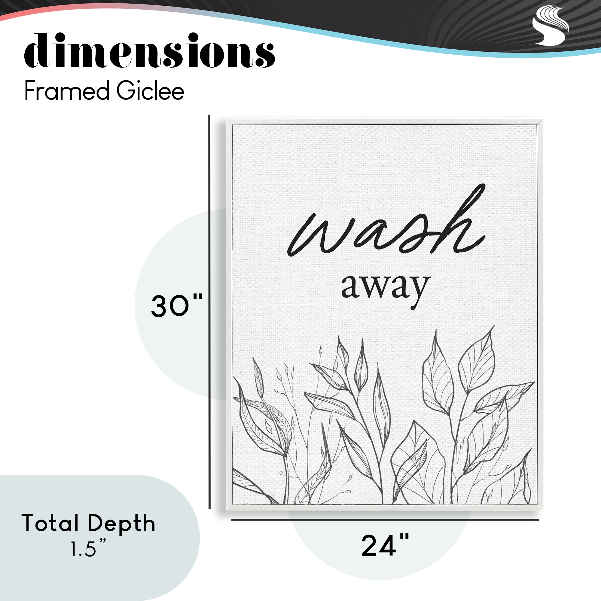 Minimalist Leaves Wash Away White Framed Giclee Art, design by Lettered and Lined