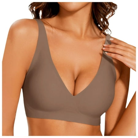 XFHLMJFF Bras for Women Soft Deep V No Underwire Full Coverage T Shirt Cozy Wireless Lettes Seamless Everyday Bra