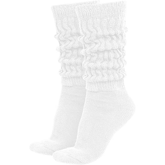 GERVRA Women’s Extra Long Heavy Slouch Socks – 100% Cotton, Made in USA, One Size 9–11, Retro 80s Style (White)