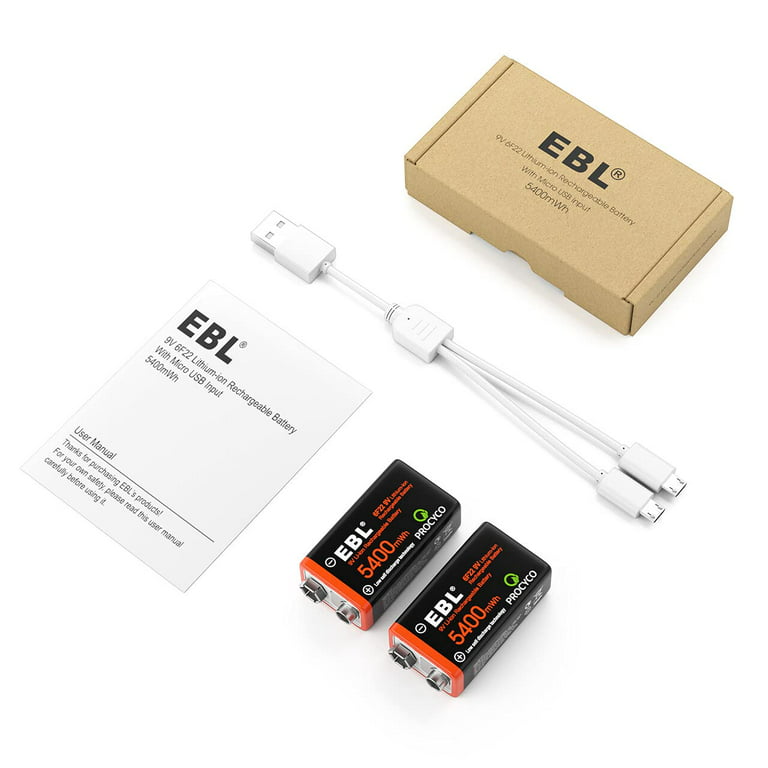 TQTHL 9V Rechargeable Batteries,9V Lithium Battery High Capacity  1300mAh(11700mAh),with 2 in 1 USB Charging Cable for Smoke Alarms,  Multimeters