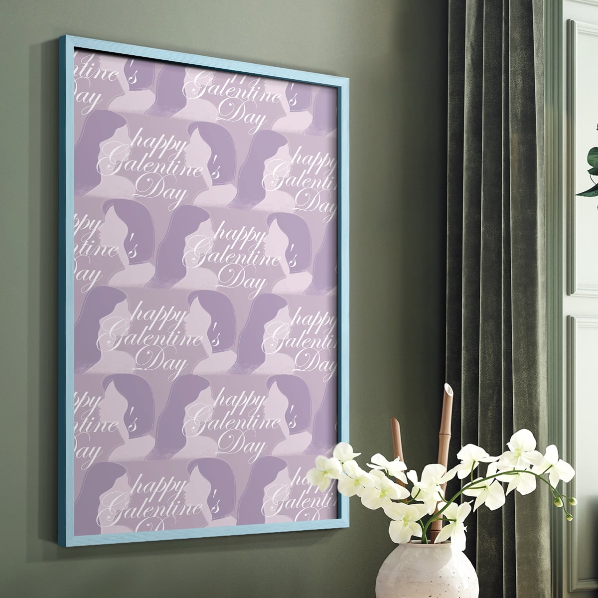 Happy Galentine's Day Collection E Framed Print in Blue Solid Wood Framed Print No Nail Hanging