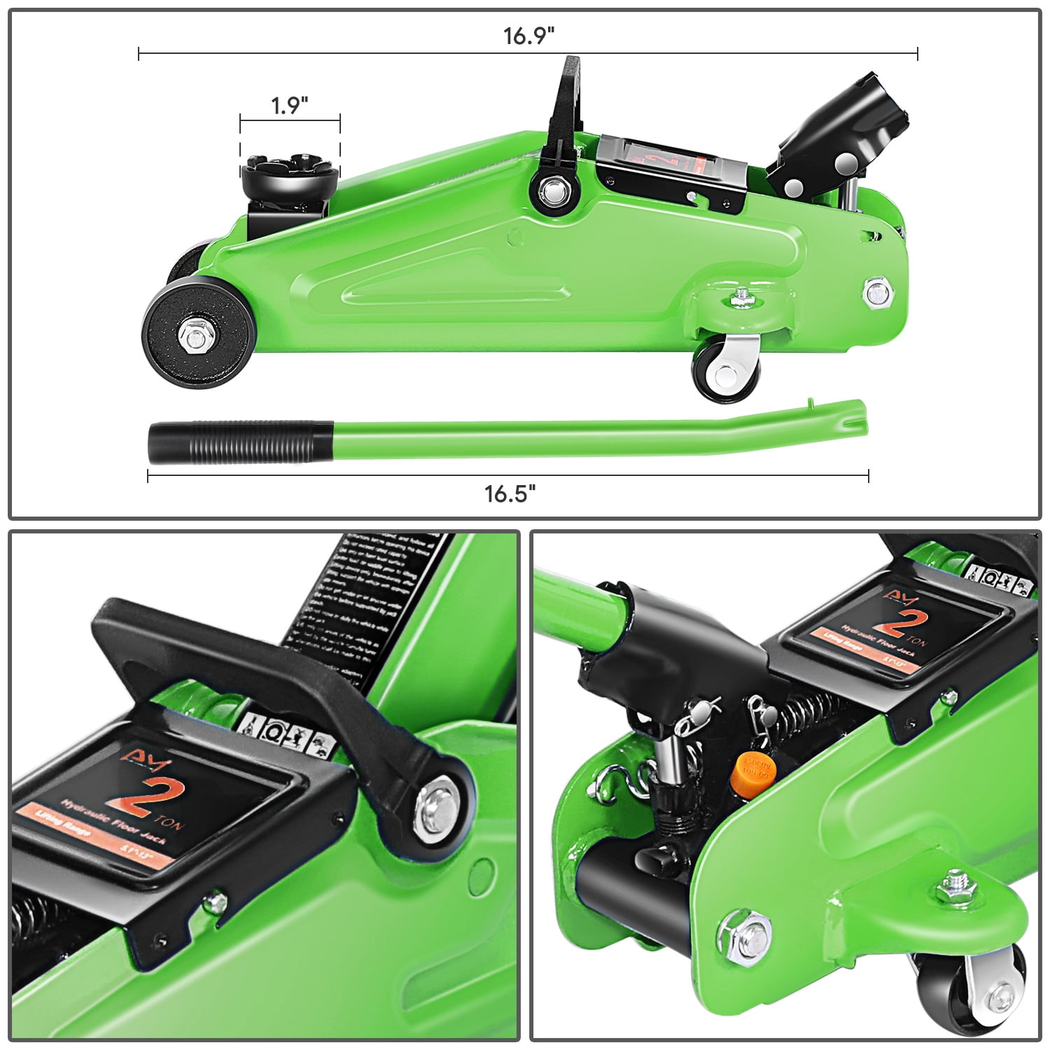 2 Ton 4000 lbs Hydraulic Trolley Floor Lift Jack Stands Combo Lifting Car Green