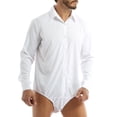 thumbnail image 3 of HULIJA Men Button Down Dress Shirts Long Sleeves Turn-down Collar Gym Casual Bodysuit Leotard White L, 3 of 7