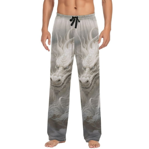JSTEL Chinese Dragon Men's Sleepwear Mens Pajama Pants Bottoms with Pockets, S