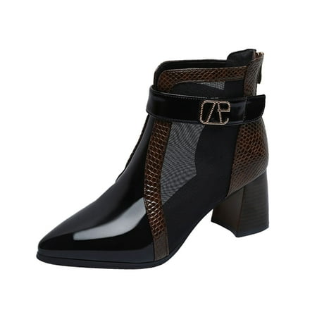 

Yzengfg Women s Fashion Mesh Hollow Pointed Ankle Boots Leather Top High Heel Back Zip Boots Cowboy Boots for Women Low Heel