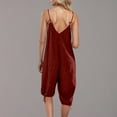 thumbnail image 4 of Womens Casual Linen Jumpsuit with Pocket Spaghetti Strap Capris Pants Rompers V Neck Lace-Up Loose Fit Summer Outfits, Red, M, 4 of 6