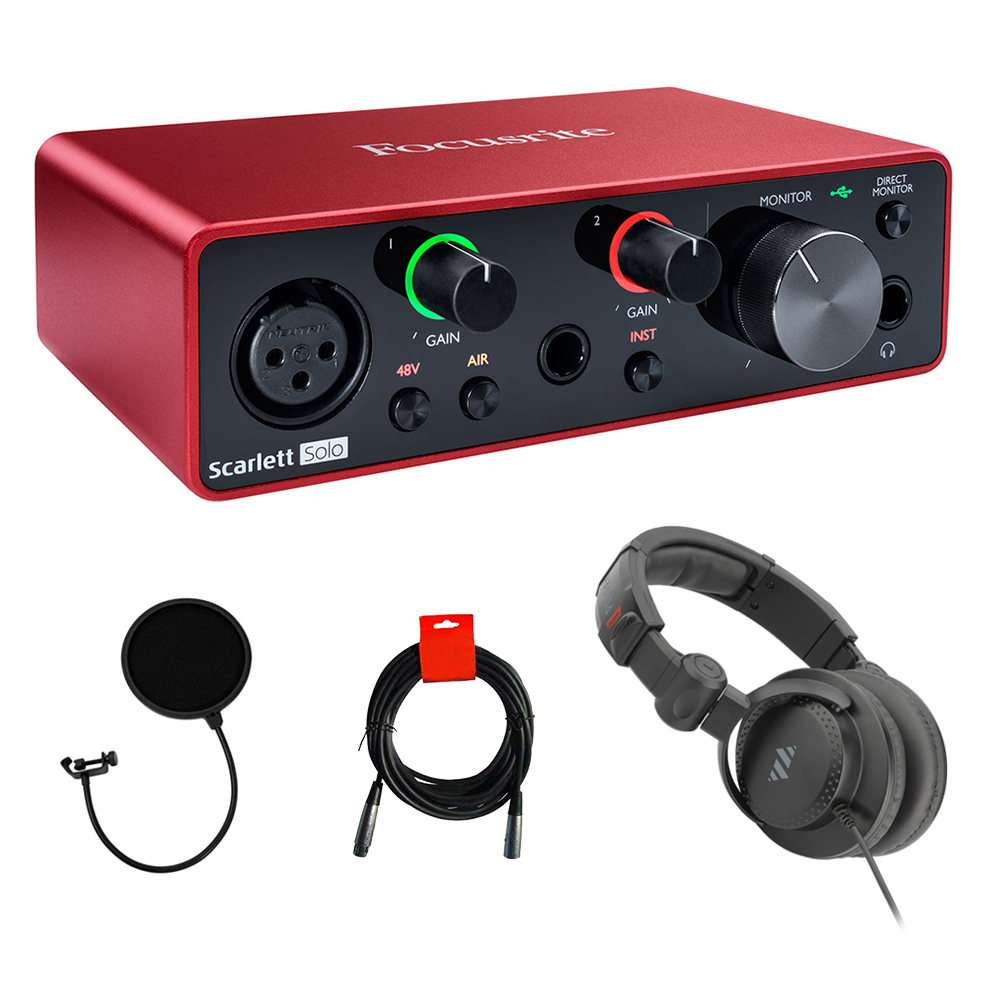 Monitor　Solo　Interface　Focusrite　Generation)　10　Closed-Back　Audio　with　MIDI　Scarlett　ft.　USB　2x　Black　2x　Cable　(3rd　Bundle　Cable　Studio　Headphones,　and　XLR