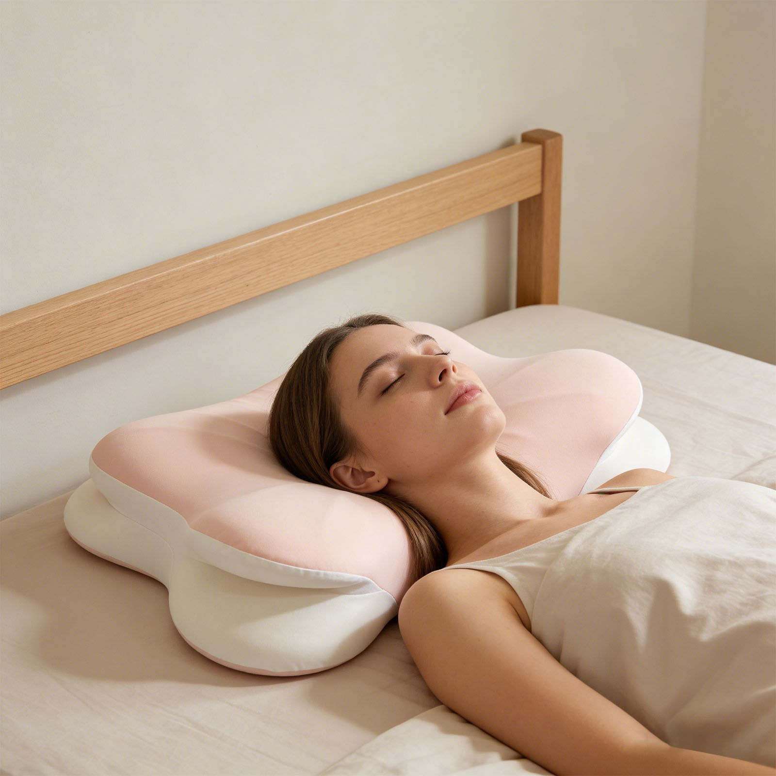 Flower Shaped Ergonomic Cloud Cervical Pillow, Neck Pain Relief Bed Pillow for Side Back Stomach Sleepers, Breathable Anti-Pilling Soft Sleeping Pillow