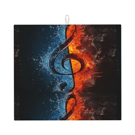

Kitchen Drying Mat Burning Music Note Illustration Of The Treble Clef In Fire And Water Abstract Musical Symbol Tableware Absorbent Pad For Kitchen Countertop (16 X18 )