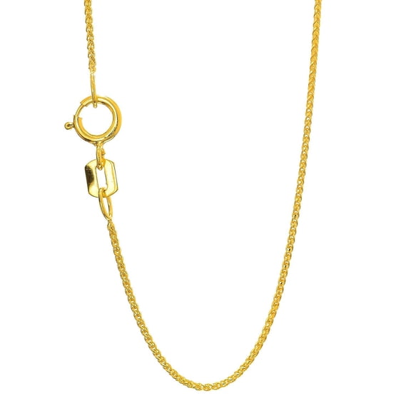 JewelStop 14k Solid Yellow Gold 0.6 mm Round Diamond Cut Spiga Wheat Chain Necklace, Spring Ring - 16 Inches
