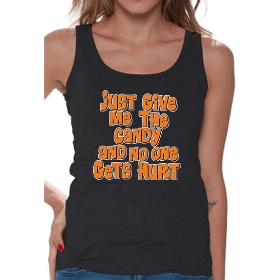 Awkward Styles Women's Halloween Graphic Tank Tops Just Give Me The Candy and No One Gets Hurt