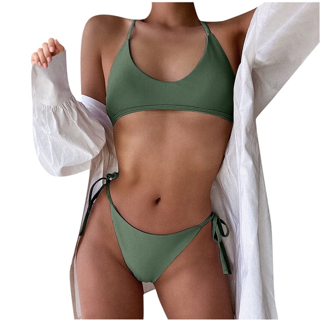 WREESH Women Solid Bikini Two-Piece Swimwear Swimsuit Beachwear Set