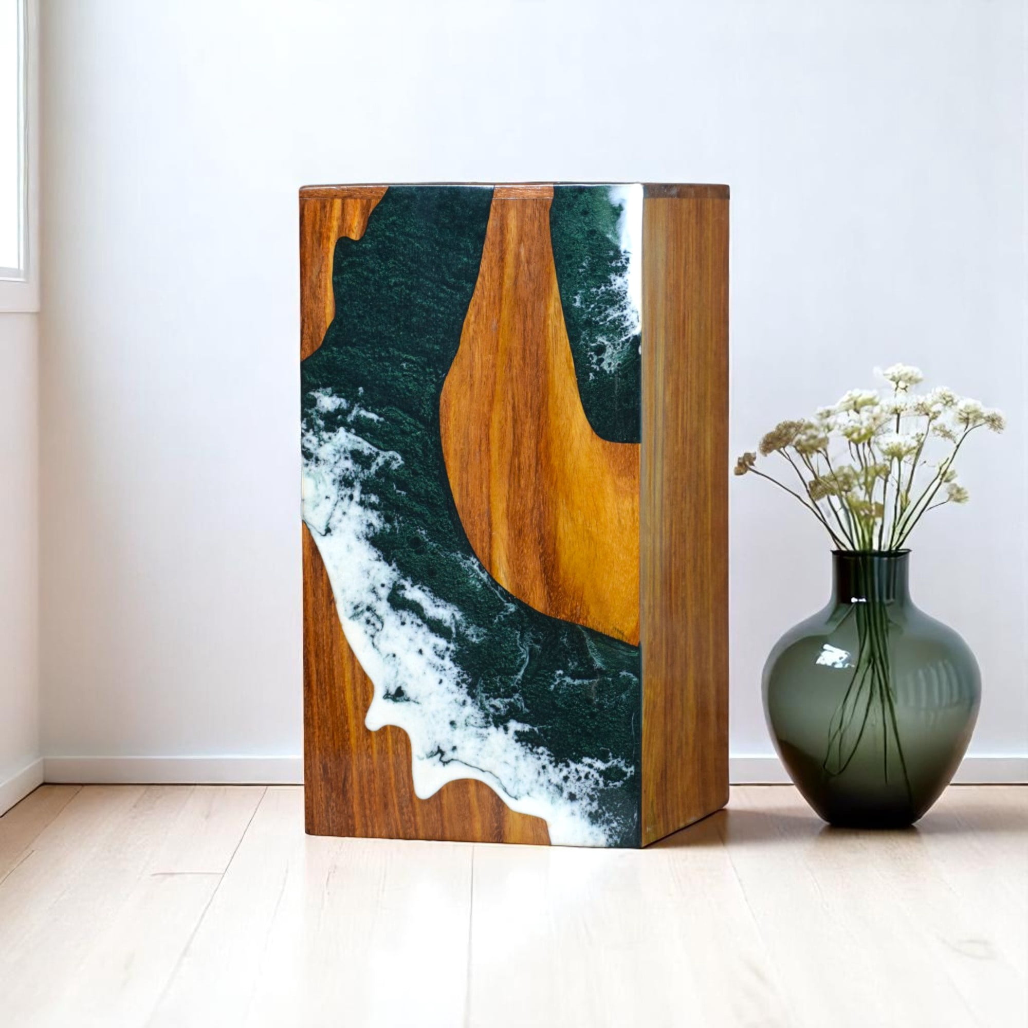 Wooden Urns for Human Ashes Adult Male, Female – Ocean Wooden Resin Urns for Burial & Home Memorial - Decorative Urn Box for Pet Ashes - Personalized Cremation Urn