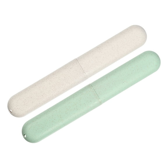 Unique Bargains 2pcs Toothbrush Travel Case Traveling PP Portable Holders Cases Green Beige 8.07''x1.22''x0.83''