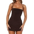thumbnail image 2 of Women'S Bodycon Dress Ribbed Short Mini Dress Party Club Dress Tight Spaghetti Straps Summer Casual Dress Brown L, 2 of 9