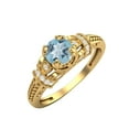 thumbnail image 2 of 5MM Round Blue Topaz 925 Silver Yellow Plated Blossom Design Women Valentines Day Gifts Ring, 2 of 4