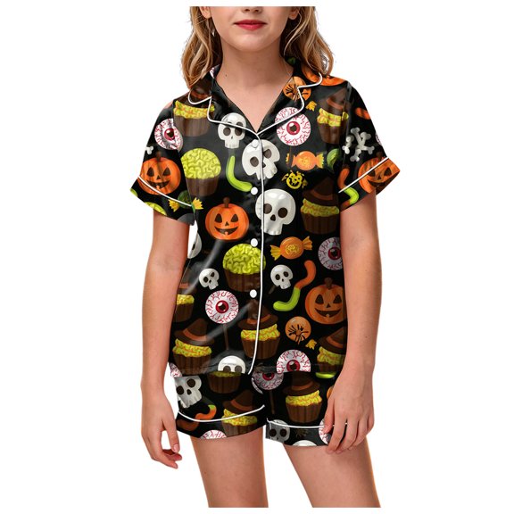 OJSFQUFP Girls Shorts Set Toddler Short Sleeve Print Shirts Tops Pants Outfits Button