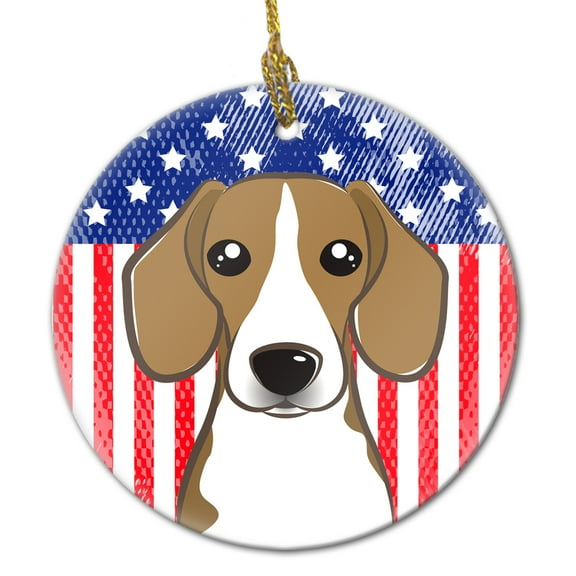 American Flag and Beagle Ceramic Ornament