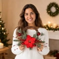 thumbnail image 5 of Bcylexb Christmas Rattan Wreaths for Front Door, 13.8" Artificial Poinsettia Wreaths with Red Ball Ornaments Hanging Door Wreath for Wall Window Porch Winter Decor, 5 of 8