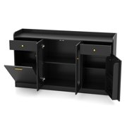Costway 55” Large Buffet Cabinet with 2 Glass Doors, 2 Drawers, 2 Door Shelves for Kitchen Black